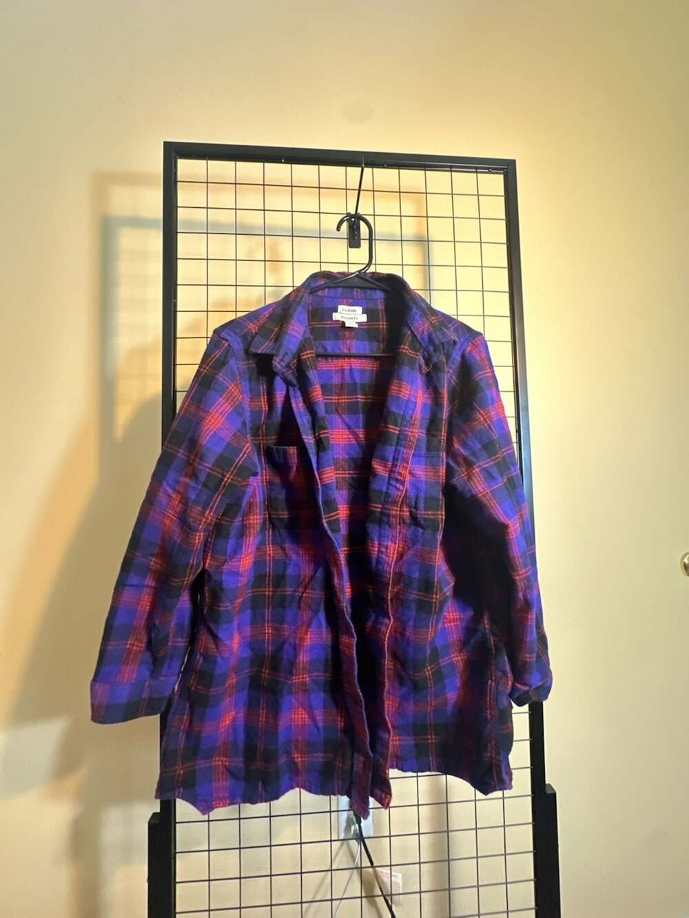L.L. Bean Relaxed Fit Women's Purple and Red Plaid Flannel Button-Down Shirt